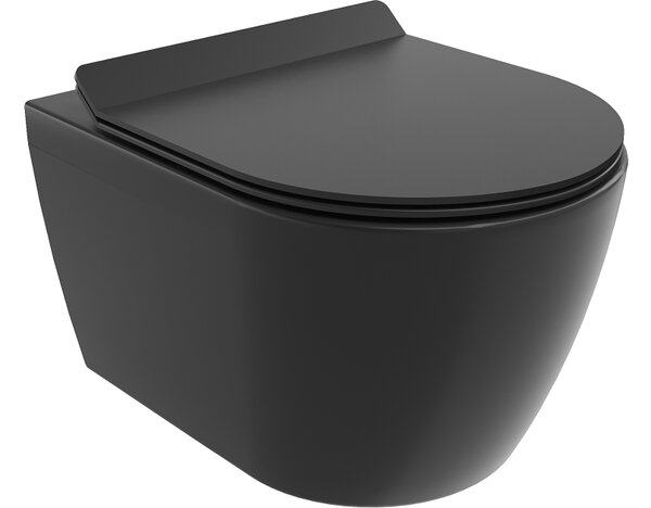 Mexen Carmen WC školjka Rimless s počasnim spuščanjem slim, duroplast, črna mat - 30880185