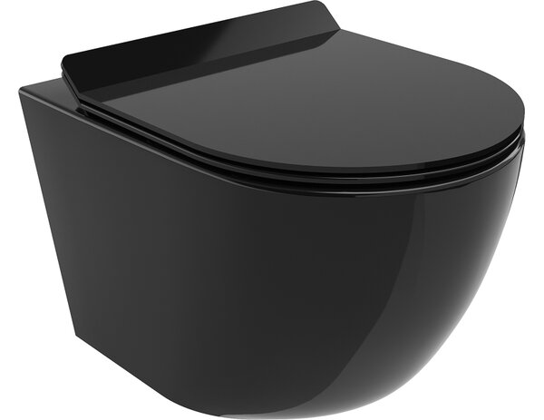 Mexen Lena WC školjka Rimless s sedežem soft-close slim, duroplast, črn sijaj - 30224070