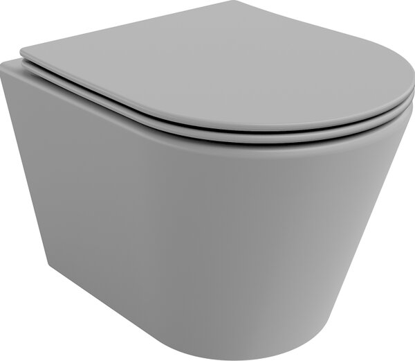 Mexen Rico wc školjka Rimless s pokrovom s počasnim spuščanjem slim, duroplast, svetlo siva mat - 30724061