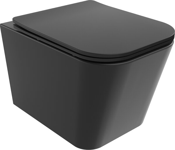 Mexen Teo WC školjka brez roba z desko s počasnim zapiranjem slim, duroplast, črna mat - 30850685