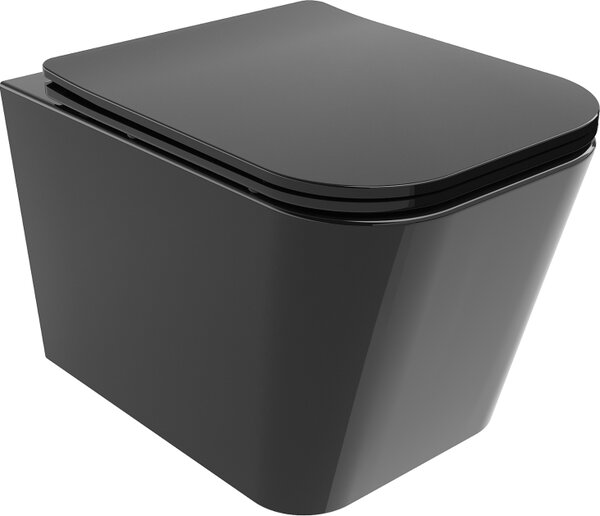 Mexen Teo wc školjka Rimless z desko s počasnim zapiranjem slim, duroplast, črn sijaj - 30854070