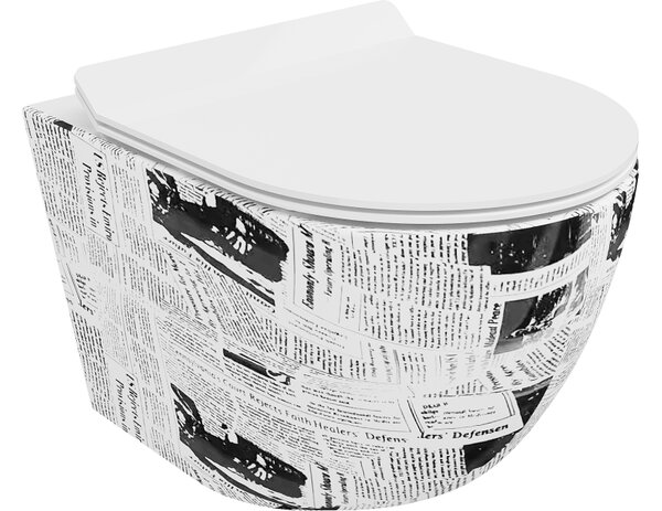 Mexen Lena WC školjka Rimless z desko počasnega padca slim, duroplast, bela vzorec - 30224099
