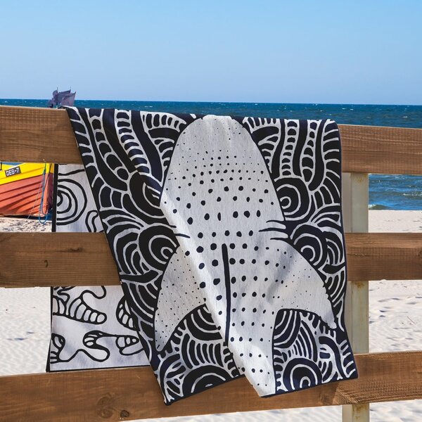 Temno modra brisača za plažo 90x180 cm Shark - DecoKing