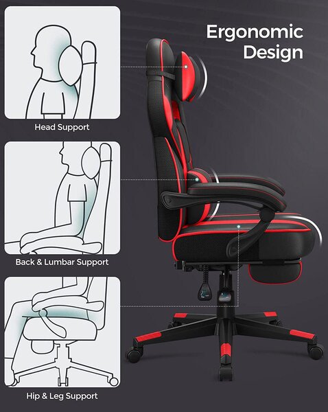 Ergonomski igralni stol z oporo za noge | SONGMICS