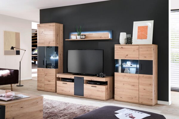 DNEVNI REGAL, antracit, prozorno, barve hrasta