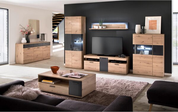 DNEVNI REGAL, antracit, prozorno, barve hrasta
