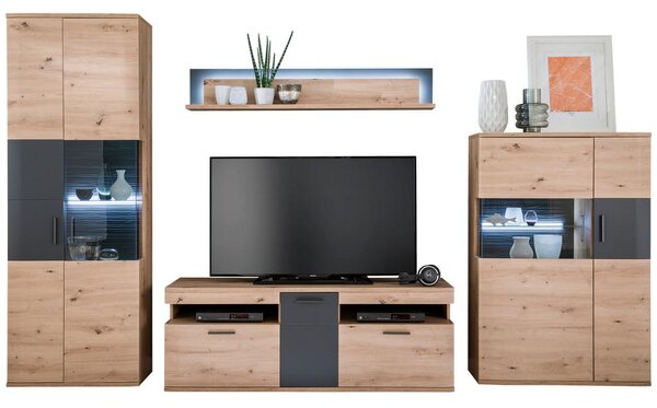 DNEVNI REGAL, antracit, prozorno, barve hrasta