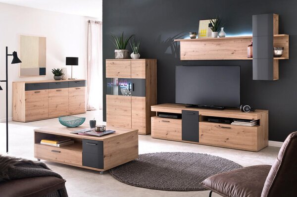 DNEVNI REGAL, antracit, prozorno, barve hrasta
