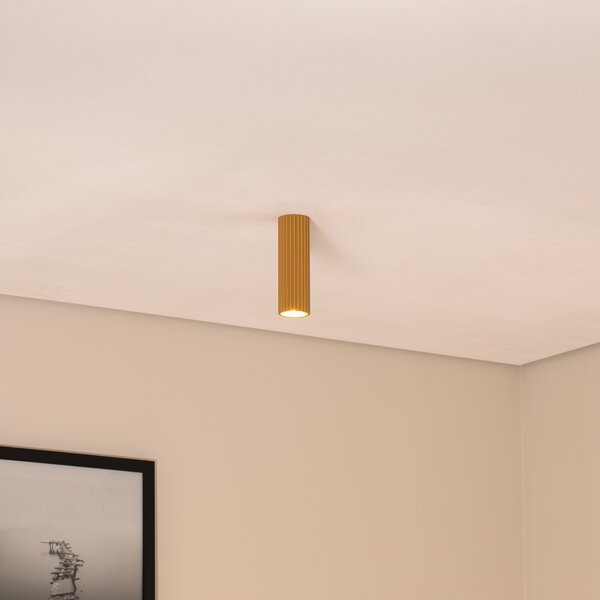 SOLLUX LIGHTING Stropna svetilka Carbon, zlate barve, višina 20 cm, aluminij, zatemnjen, Zlata / medeninasta, Dnevna soba / jedilnica, Aluminij, Sodobni