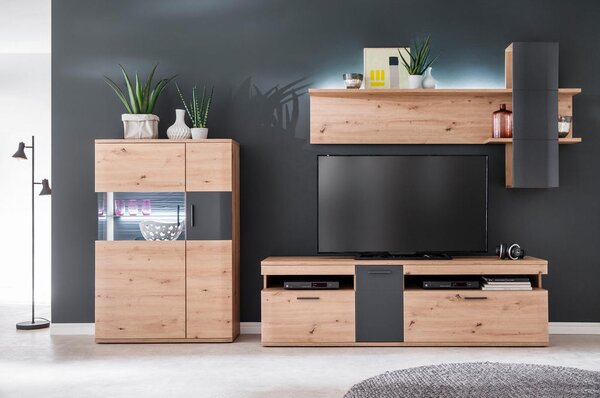 DNEVNI REGAL, antracit, prozorno, barve hrasta