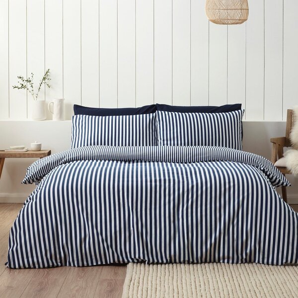 Temno modra enojna flanelna posteljnina 135x200 cm Stripe – Catherine Lansfield