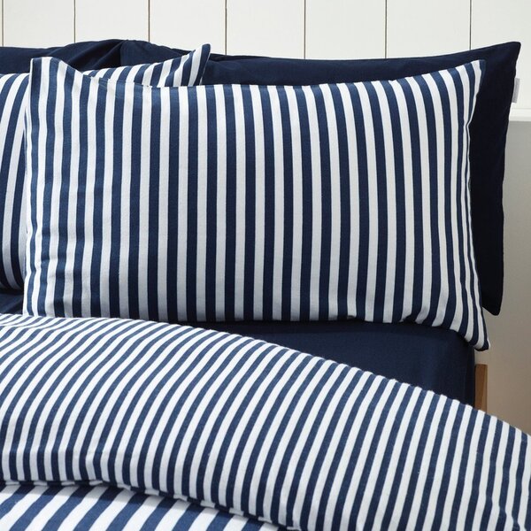 Temno modra enojna flanelna posteljnina 135x200 cm Stripe – Catherine Lansfield