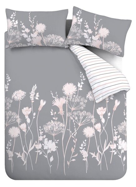 Siva posteljnina za zakonsko posteljo 200x200 cm Meadowsweet Floral – Catherine Lansfield
