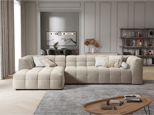 Bež žametna kotna sedežna garnitura Windsor & Co Sofas Vesta, levi kot