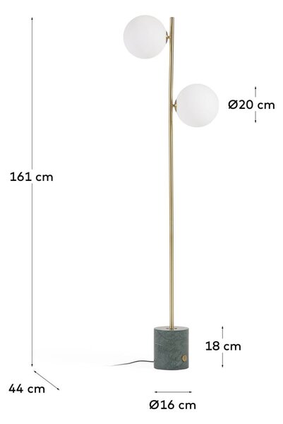 Talna svetilka v zeleno-zlati barvi s steklenim senčnikom (višina 161 cm) Lonela - Kave Home