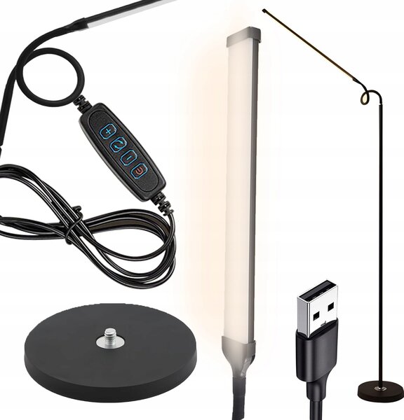 12W LED gibljiva talna svetilka 180cm USB črna