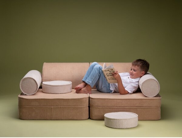 Svetlo rjava otroška sedežna garnitura iz rebrastega žameta 132 cm Settee – Wigiwama