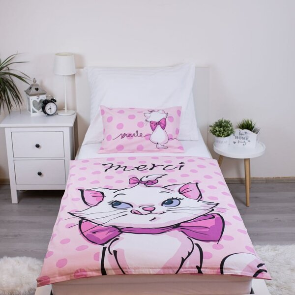 Rožnata bombažna otroška posteljnina za otroško posteljico 100x135 cm Marie Cat "Merci" – Jerry Fabrics