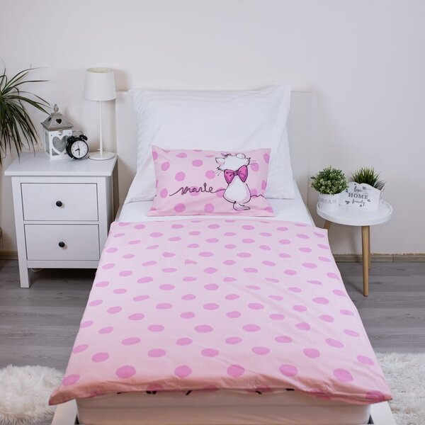 Rožnata bombažna otroška posteljnina za otroško posteljico 100x135 cm Marie Cat "Merci" – Jerry Fabrics