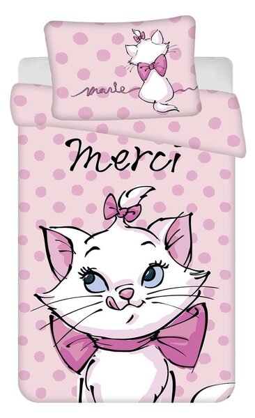 Rožnata bombažna otroška posteljnina za otroško posteljico 100x135 cm Marie Cat "Merci" – Jerry Fabrics