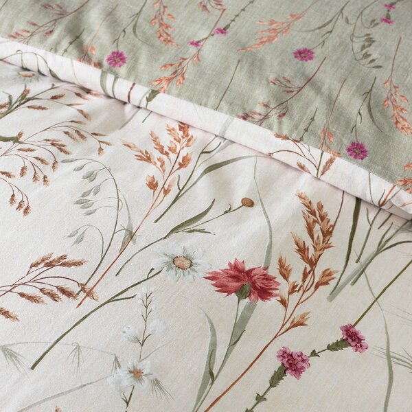 Zelena/rjava flanelna posteljnina za zakonsko posteljo 200x200 cm Grasmere Floral – Catherine Lansfield