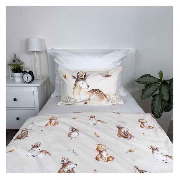 Bež bombažna otroška posteljnina za otroško posteljico 100x135 cm Animals "Woodland" – Jerry Fabrics