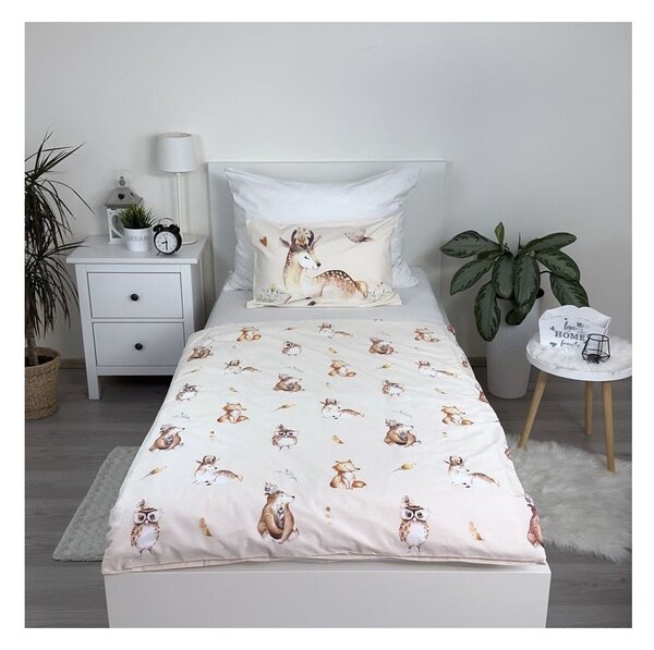 Bež bombažna otroška posteljnina za otroško posteljico 100x135 cm Animals "Woodland" – Jerry Fabrics