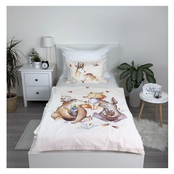 Bež bombažna otroška posteljnina za otroško posteljico 100x135 cm Animals "Woodland" – Jerry Fabrics