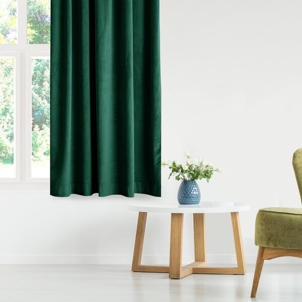 Temno zelena žametna zavesa za delno zatemnitev 140x270 cm Eyelets – Restilo