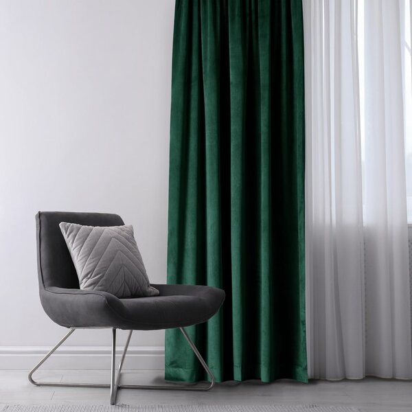 Temno zelena žametna zavesa za delno zatemnitev 140x270 cm Eyelets – Restilo