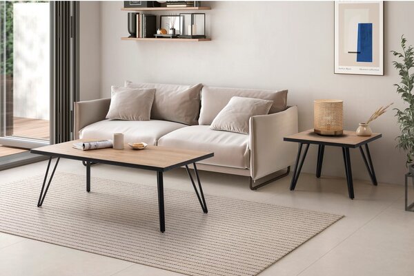 Črna/naravna mizica z mizno ploščo v hrastovem dekorju 60x120 cm Sindi – Marckeric
