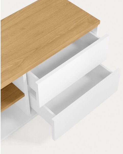 Bela TV omarica v hrastovem dekorju 150x44x36 cm Abilen – Kave Home
