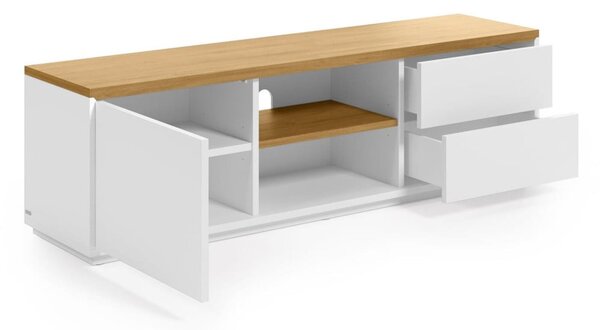 Bela TV omarica v hrastovem dekorju 150x44x36 cm Abilen – Kave Home