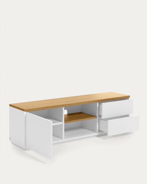 Bela TV omarica v hrastovem dekorju 150x44x36 cm Abilen – Kave Home