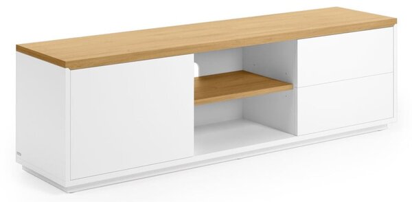 Bela TV omarica v hrastovem dekorju 150x44x36 cm Abilen – Kave Home