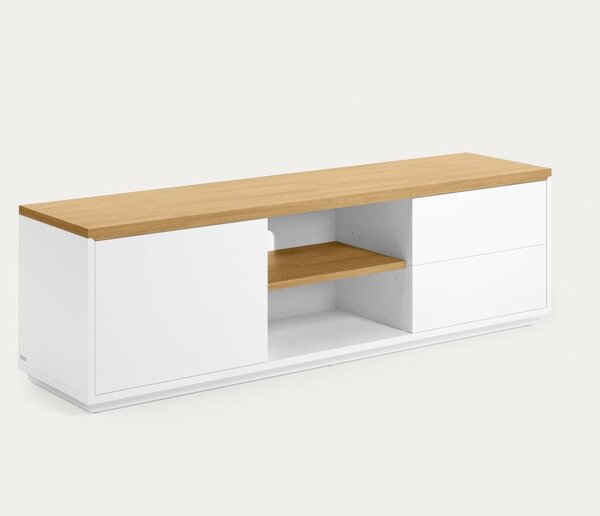 Bela TV omarica v hrastovem dekorju 150x44x36 cm Abilen – Kave Home