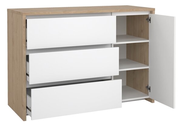 Bela komoda v hrastovem dekorju 119x84x48 cm Next – Tvilum