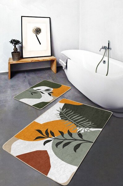 Zelene žametne kopalniške preproge v kompletu 2 ks 60x100 cm Illustrated Autumn – Mila Home