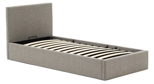 Siva oblazinjena postelja s prostorom za shranjevanje z letvenim dnom 90x200 cm Nahiri – Kave Home