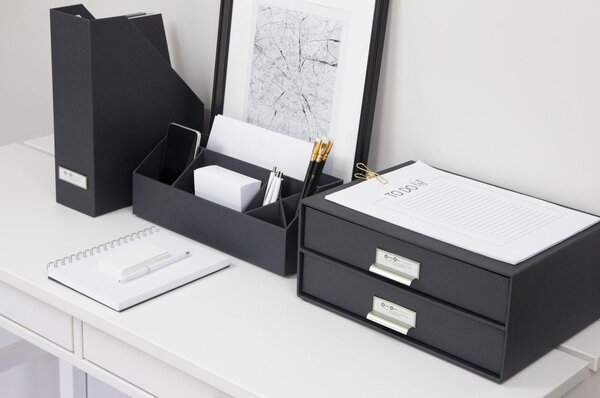 Temno siv namizni predalnik Bigso Box of Sweden Birger, 33 x 22,5 cm
