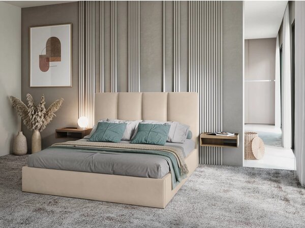 Bež žametna zakonska postelja Mazzini Beds Juniper, 160 x 200 cm
