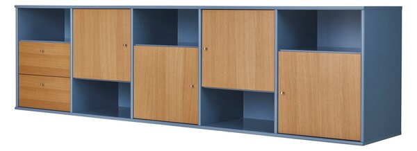 Modra/naravna nizka stenska komoda v hrastovem dekorju 220x61 cm Mistral – Hammel Furniture