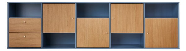 Modra/naravna nizka stenska komoda v hrastovem dekorju 220x61 cm Mistral – Hammel Furniture