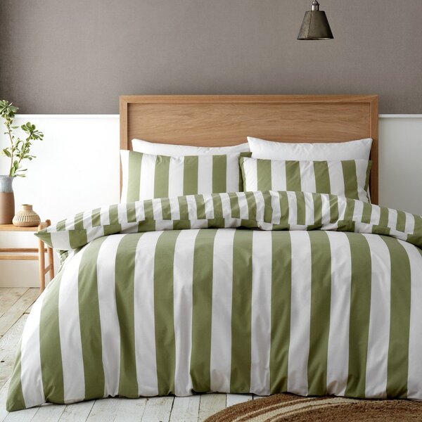 Zelena/kremno bela enojna posteljnina 135x200 cm Cove Stripe – Catherine Lansfield