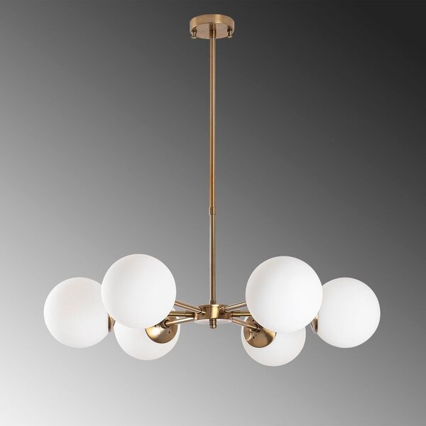 Bela/medeninasta viseča svetilka s steklenim senčilom ø 73 cm Akkas – Opviq lights