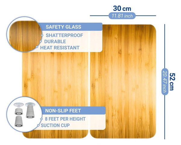 Zaščitne plošče za štedilnik iz kaljenega stekla 2 ks 52x30 cm Wooden – Maximex