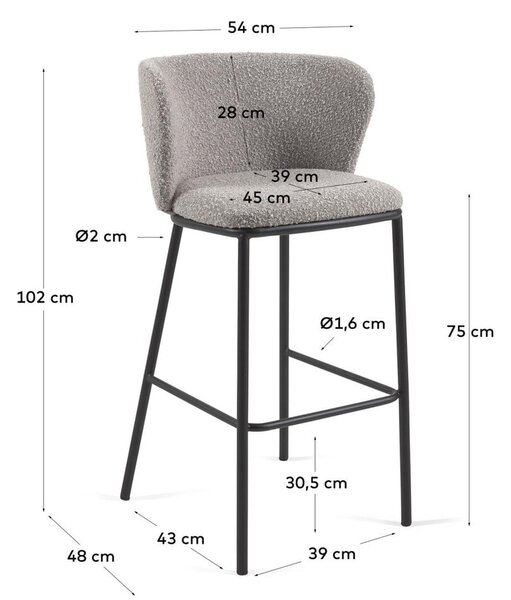 Sivi barski stoli v kompletu 2 ks (višina sedeža 75 cm) Ciselia – Kave Home