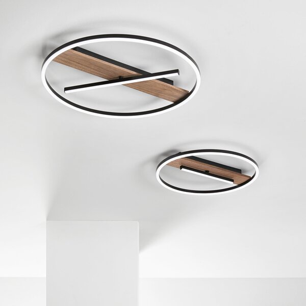 Luce Ambiente Design LED-stenna svetilka Azimuth, premer 50 cm, črna/v barvi lesa, kovina, Črna, Dnevna soba / jedilnica, Aluminij, Sodobni