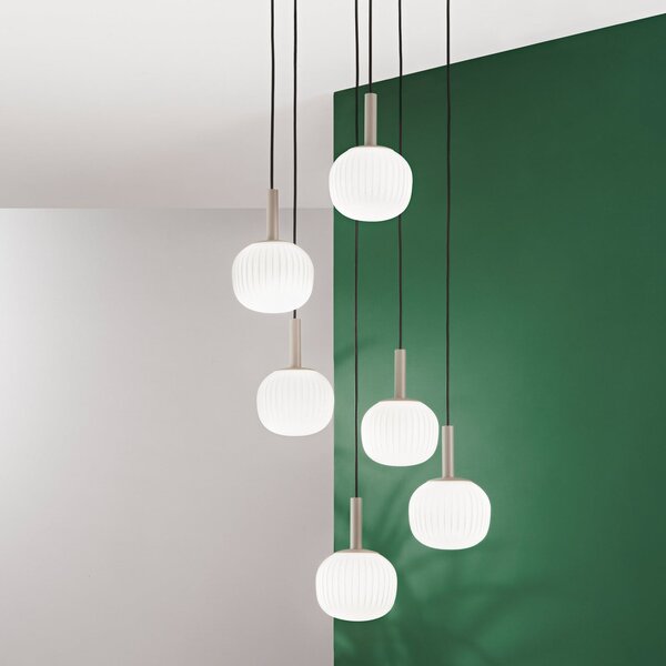 Luce Ambiente Design Visoka svetilka Eris, dolžina 51 cm, rjava/bela, kovina/steklo, 6-žarilna, zatemnjen, Rjava / rjasta, Dnevna soba / jedilnica, Aluminij, Sodobni
