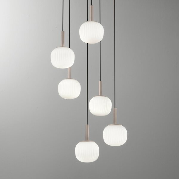 Luce Ambiente Design Visoka svetilka Eris, dolžina 51 cm, rjava/bela, kovina/steklo, 6-žarilna, zatemnjen, Rjava / rjasta, Dnevna soba / jedilnica, Aluminij, Sodobni